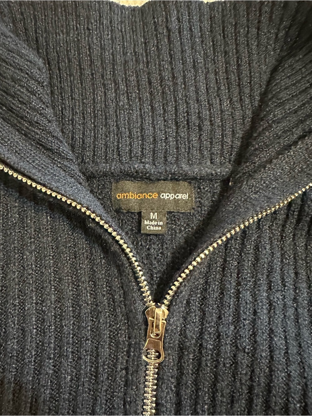 Ambiance Apparel Navy Ribbed Quarter Zip Mock Neck Sweater M - Picture 4 of 9
